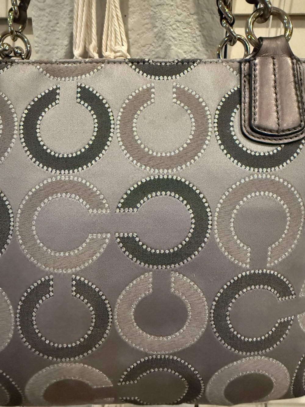 Coach Madison Op Art Sateen Tote in Gray/Silver - Picture 12 of 13